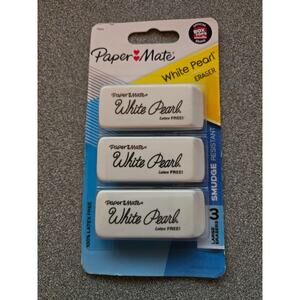 Paper Mate White Pearl Erasers 3 Large Latex Free Smudge Resistant